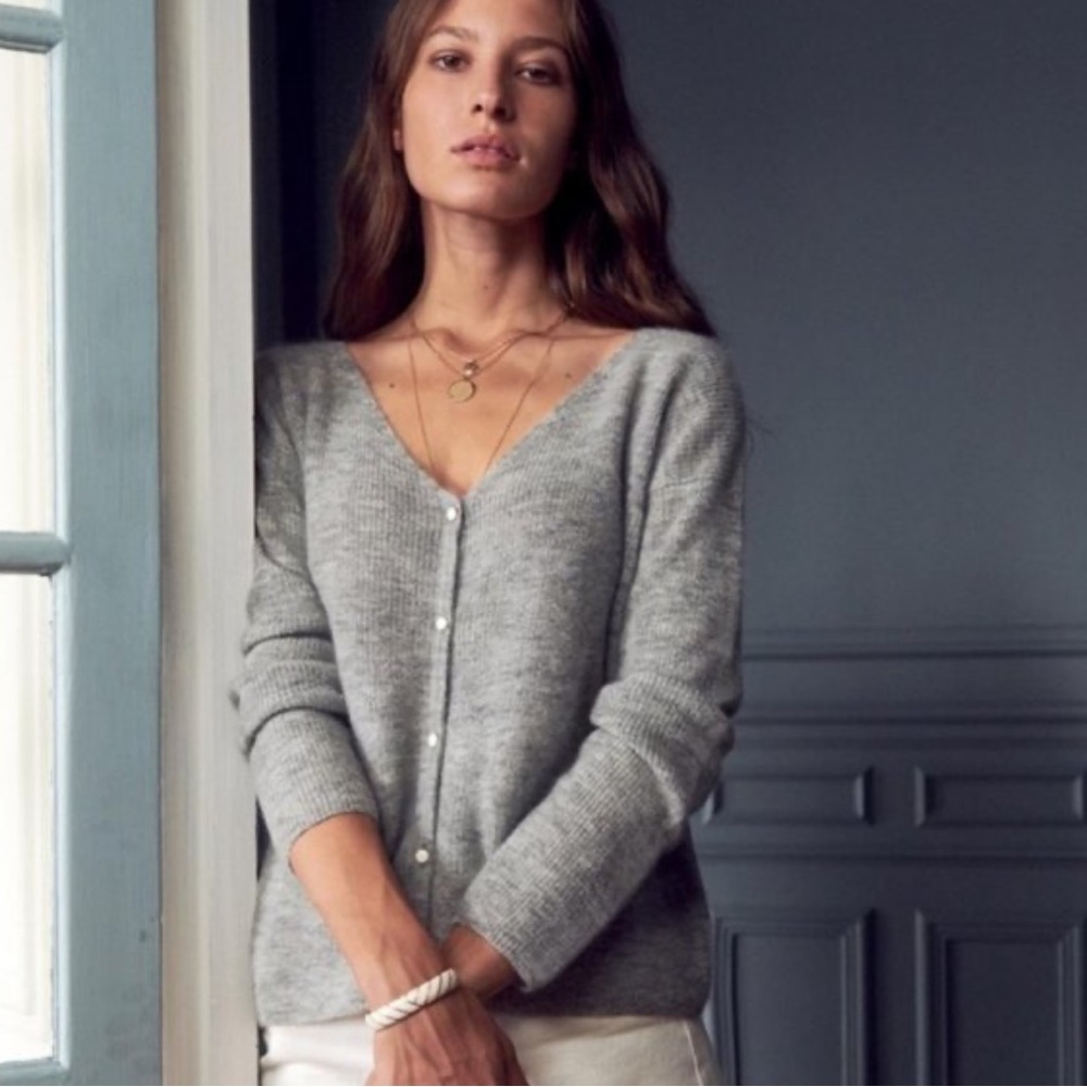 Sezane Barry Cardigan Light Grey